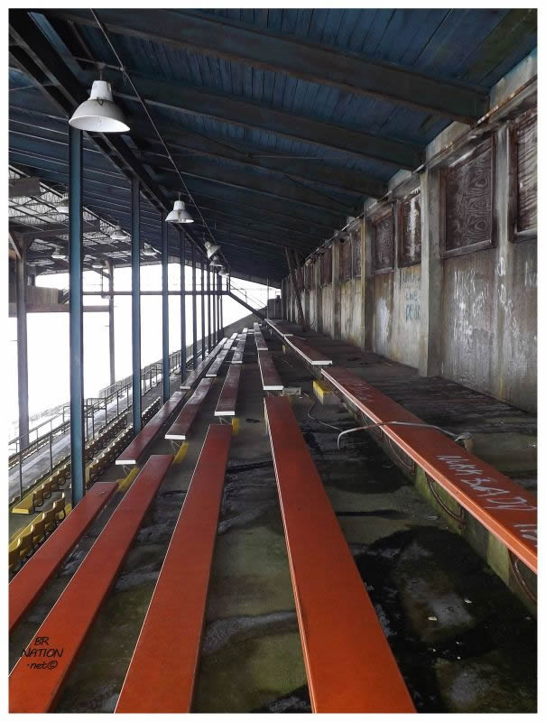 highest seats, showing wooden roof
