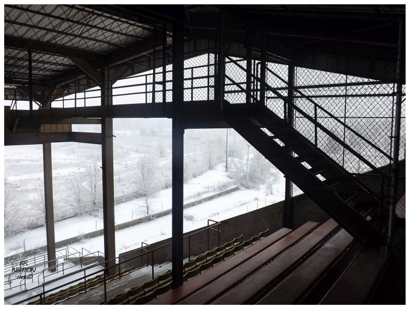 showing the staircase up to the announcers booth